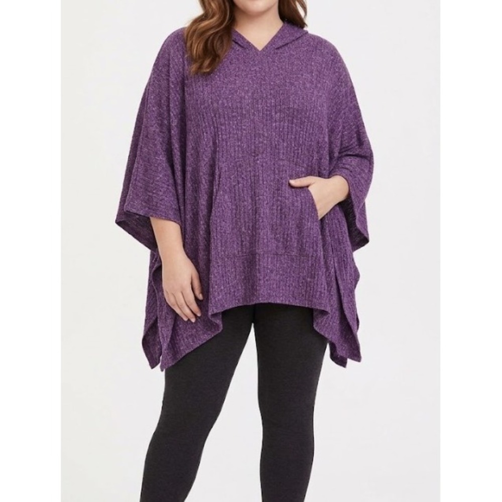 New Lane Bryant Hooded Poncho size 18/20 Heathered Rib Knit Pocket Relaxed